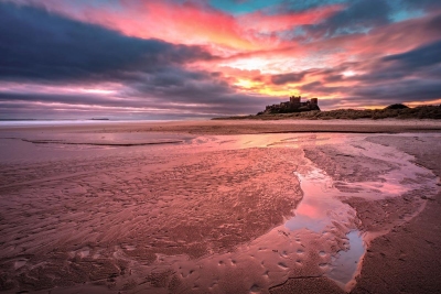Bamburgh Castle Red Sunset-Northumberland
