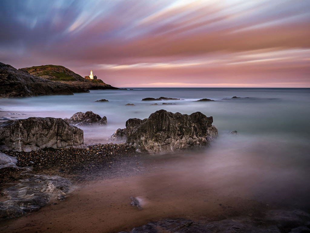 Pink Sky Mumbles Lighthouse-Gower, Wales
